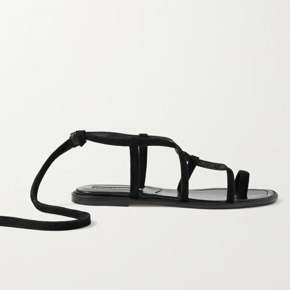 MANOLO BLAHNIK PRIMATHI LACE-UP STRAPPY FLAT SANDALS BLACK SUEDE SIZE 38 - Picture 2 of 10